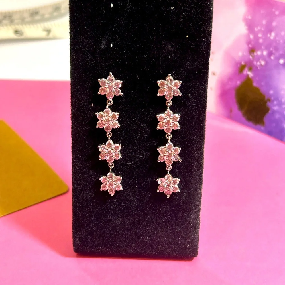 Dangly Rose Quartz Earrings - Picture 1 of 4